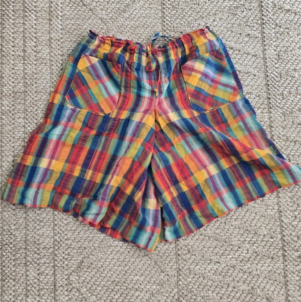 Vintage Joseph Magnin Patty Woodard California Preppy plaid Wide Leg Shorts Med